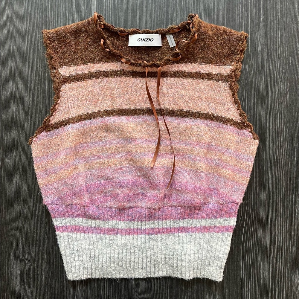 Danielle Guizio Brown Pink Striped Knit Sleeveless Top